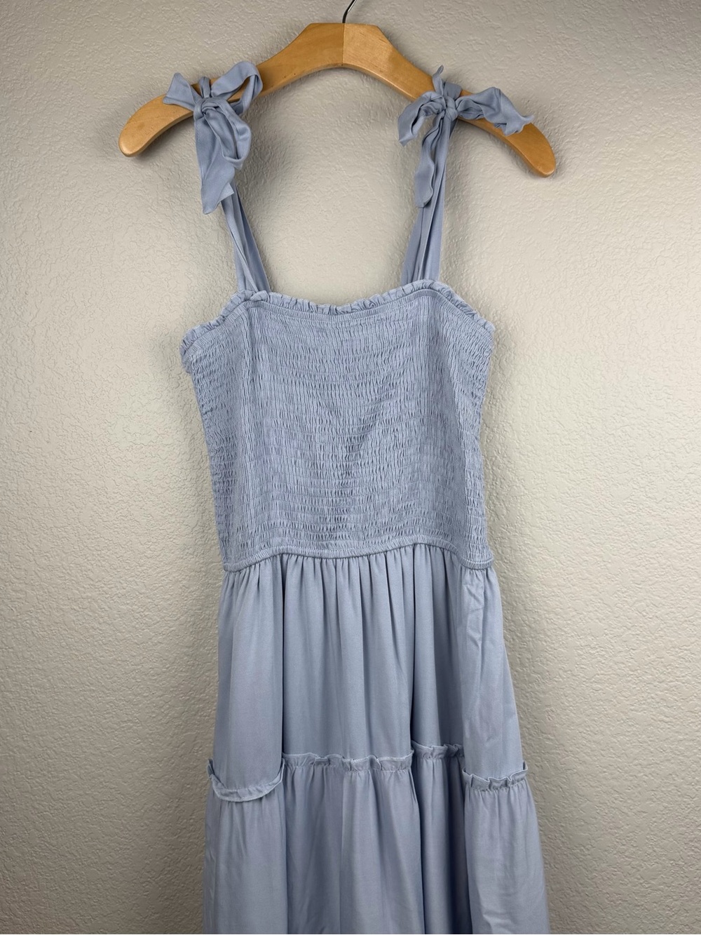 Zesica Light Blue Smocked Tiered Mini Dress Size M
